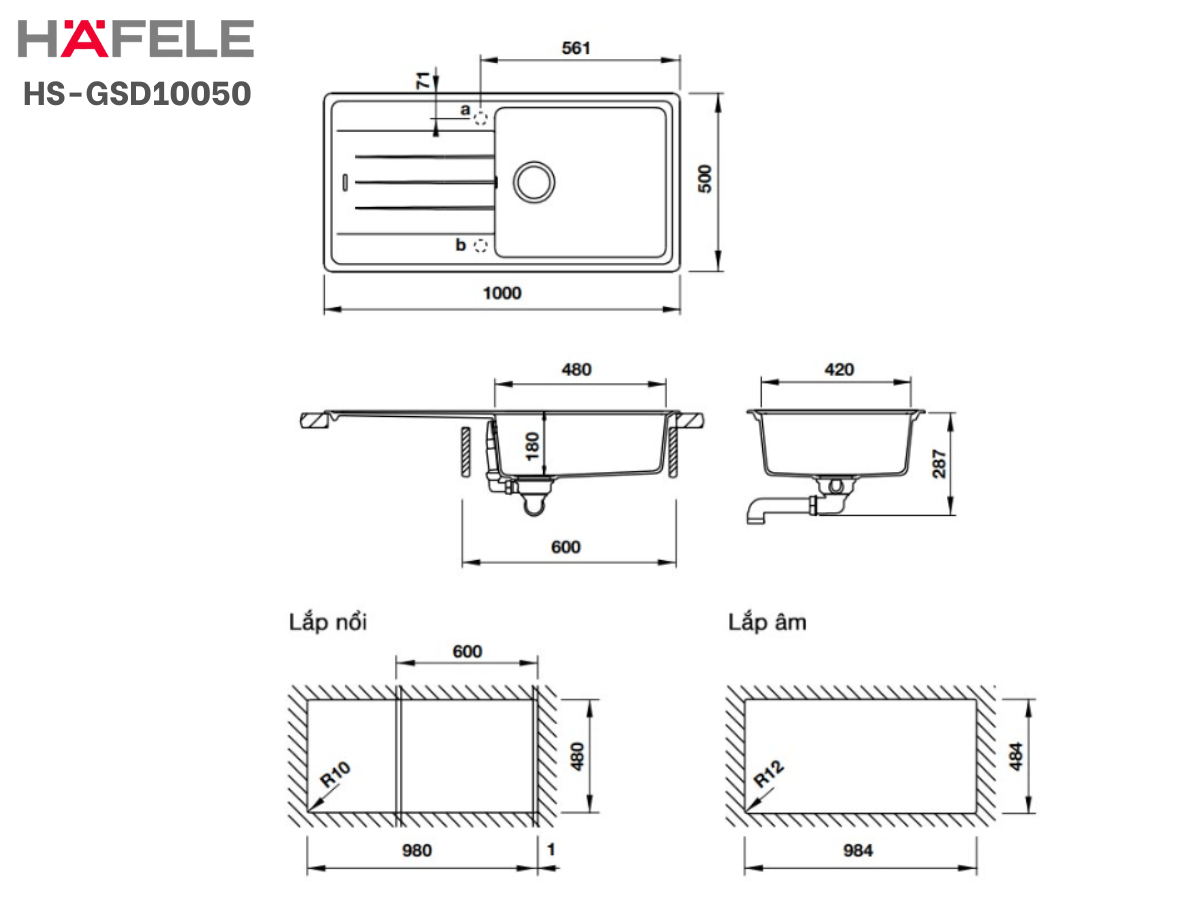 Chậu Đá Häfele Antonius HS-GSD10050 (570.32.330)