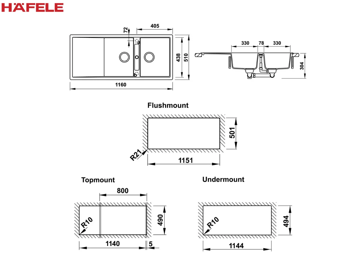 Chậu Đá Häfele HS20-GKD2S80 (570.33.430)