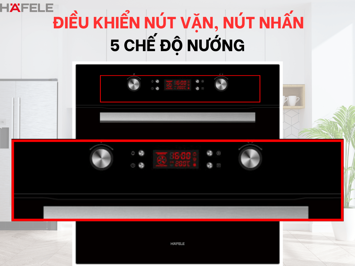 Đặc biệt gây ấn tượng với người dùng chính là hệ thống 3 núm điều khiển dạng xoay chắc chắn trên Hafele HO-2KT65A, tạo nên sự chuẩn xác khi điều chỉnh nhiệt độ, thời gian nướng cho từng loại thực phẩm.
