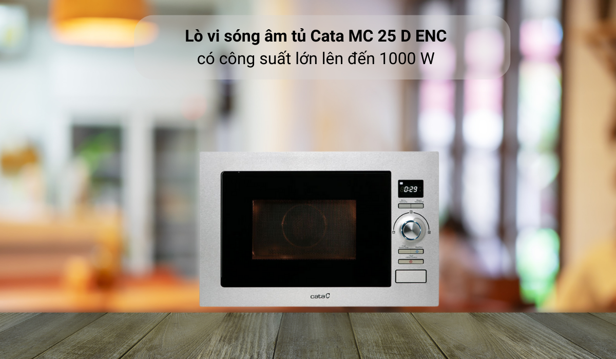 Lò vi sóng âm tủ Cata MC 25 D ENC hoạt động với công suất lên đến 1000W hỗ trợ việc nấu nướng được nhanh chóng