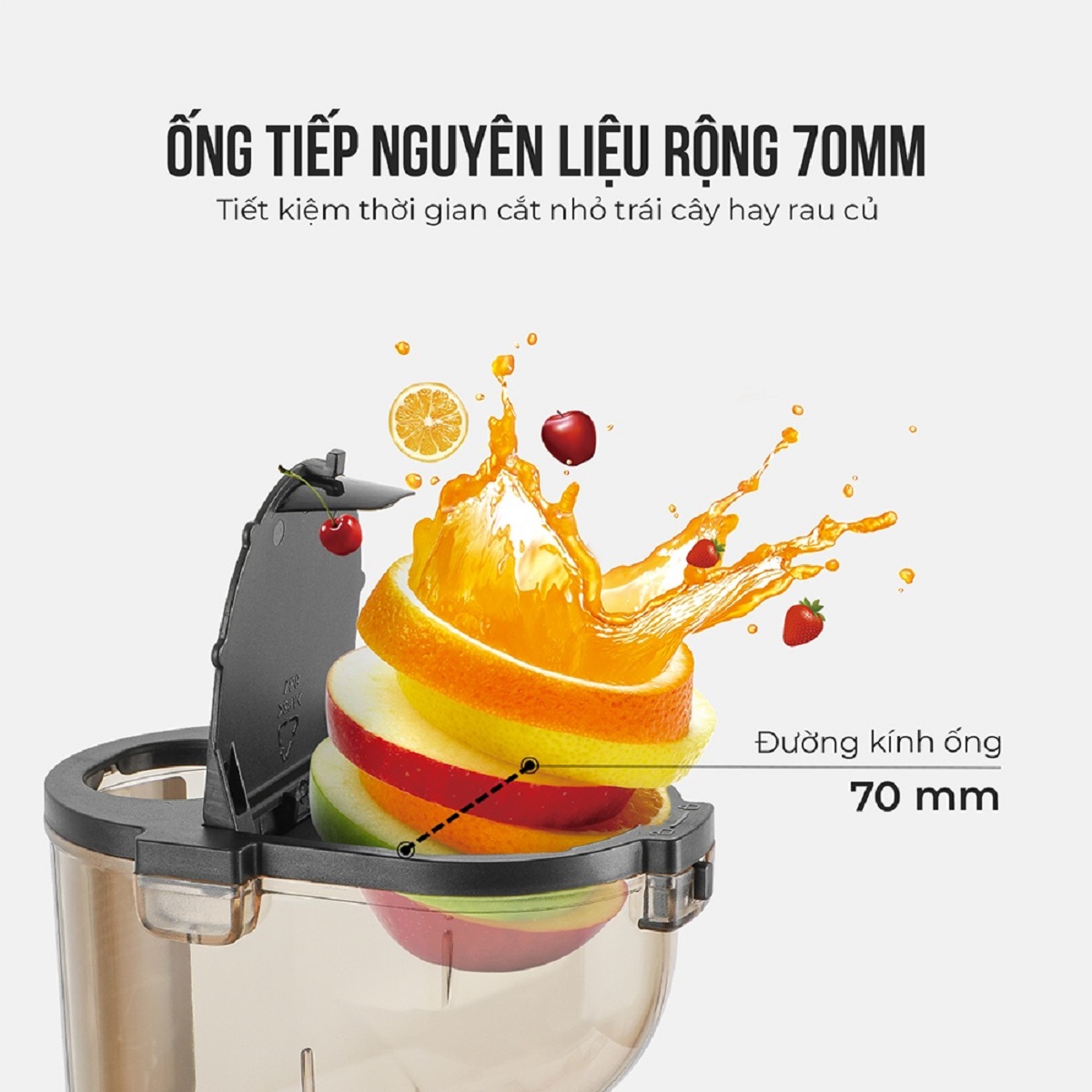 Thiết kế đường kính miệng 70mm tiết kiệm thời gian cắt nhỏ trái cây