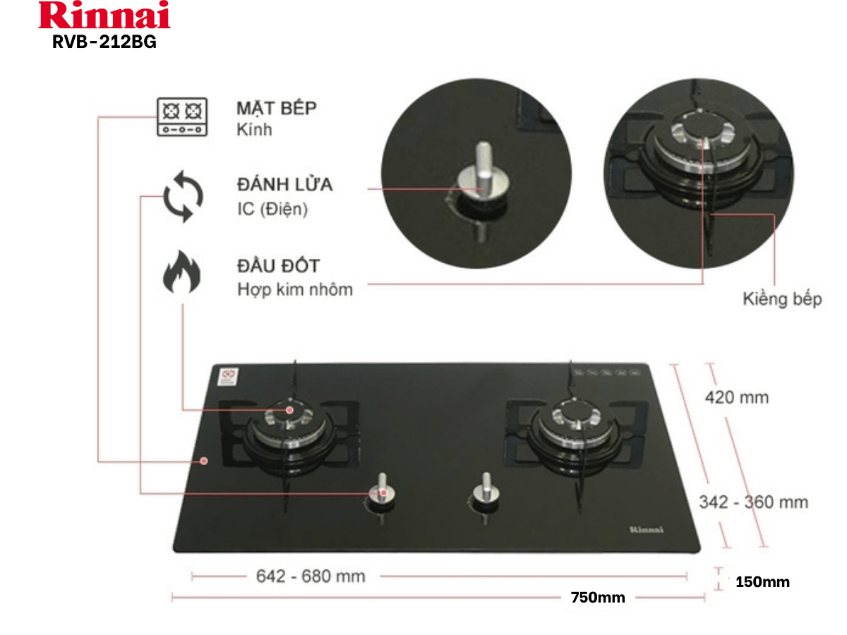 Bếp gas âm Rinnai RVB-212BG