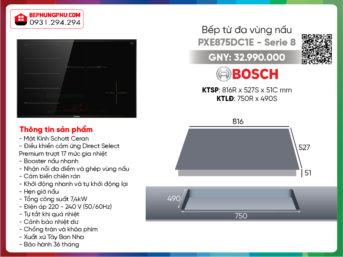 Bếp từ Bosch PXE875DC1E