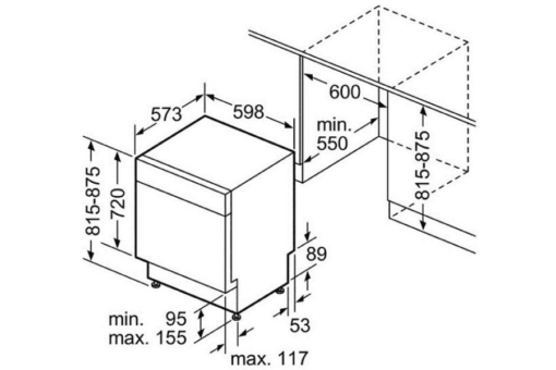 Kích thước lắp đặt máy rửa bát bosch SMS4ECI14E