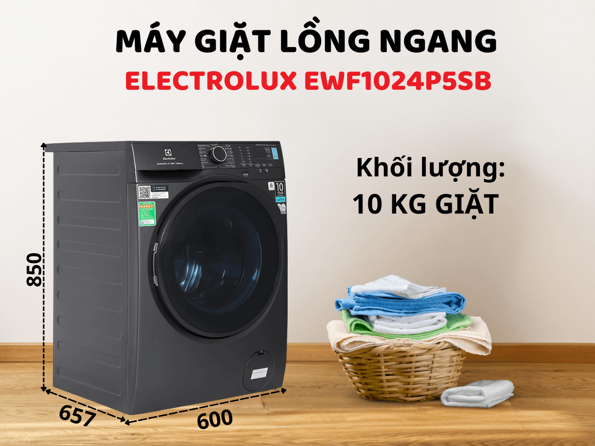 Máy giặt Electrolux EWF1024P5SB thiết kế cửa trước hiện đại, khối lượng giặt 10kg