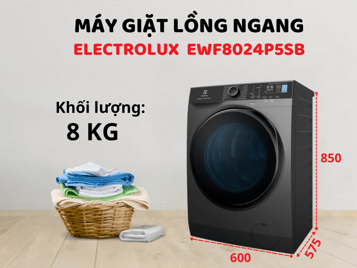 Máy giặt Electrolux EWF8024P5SB thiết kế cửa trước hiện đại, khối lượng giặt 8kg