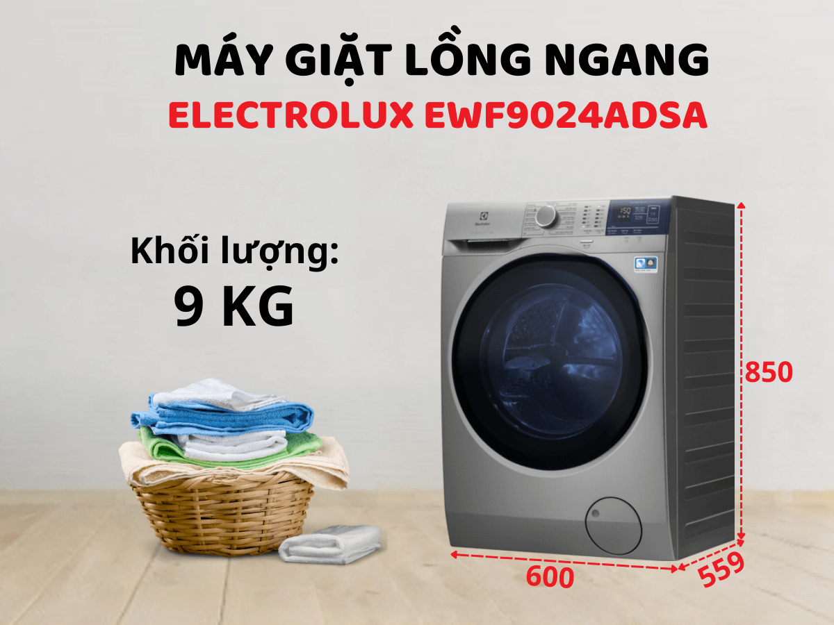 Máy giặt Electrolux EWF9024ADSA thiết kế cửa trước hiện đại, khối lượng giặt 9kg