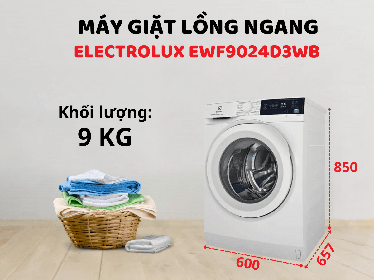 Máy giặt Electrolux EWF9024D3WB thiết kế cửa trước hiện đại, khối lượng giặt 9kg