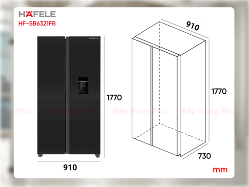 Kích thước tủ lạnh Hafele HF-SB6321FB