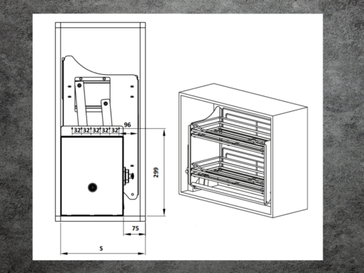 kích thước kệ chén nâng hạ hafele lento
