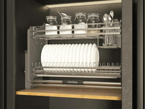 Kệ chén nâng hạ Hafele Lento có khay đựng đũa