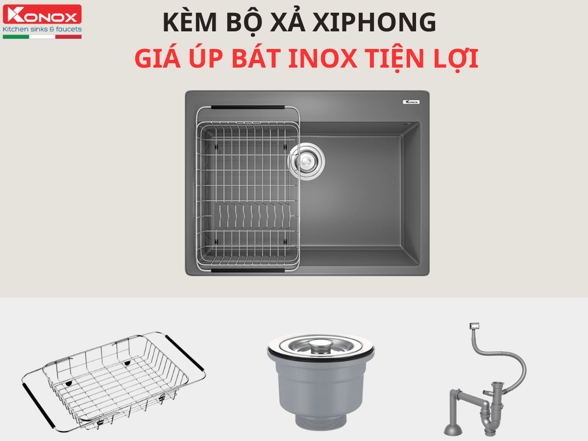 Chậu đá Konox Ruvita 680 - Grey