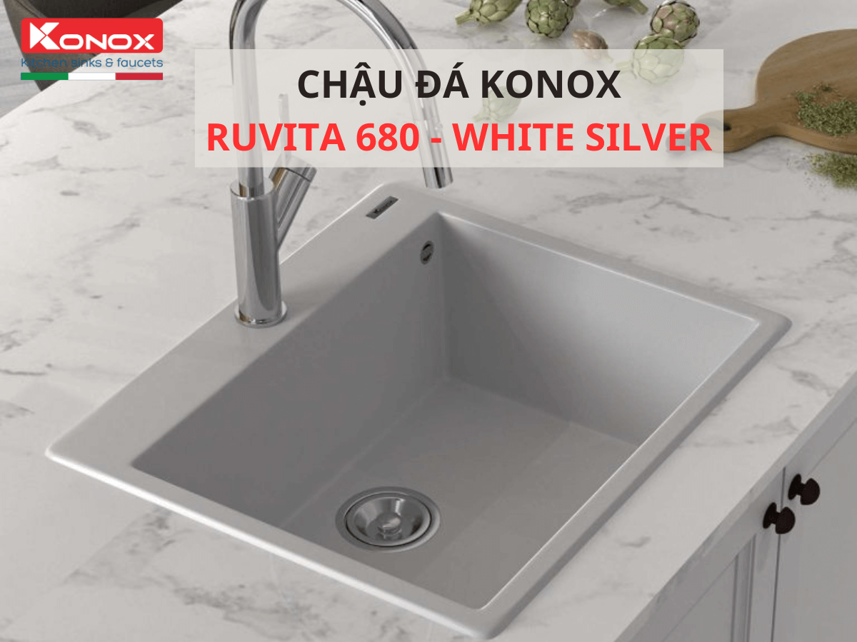 Chậu đá Konox Ruvita 680 - White Silver