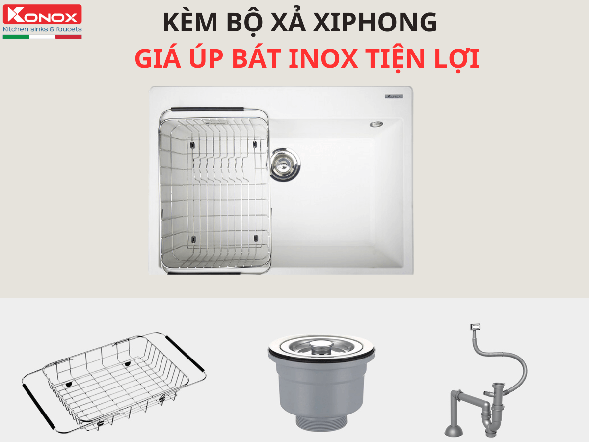 Chậu đá Konox Ruvita 680 - White Silver
