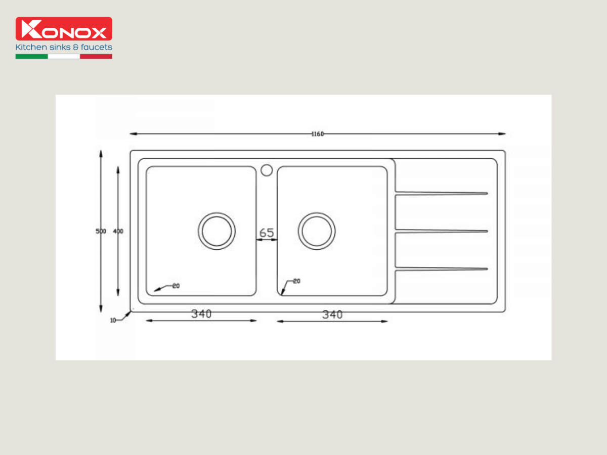 Chậu inox Konox Beta 1160 - Bàn phải