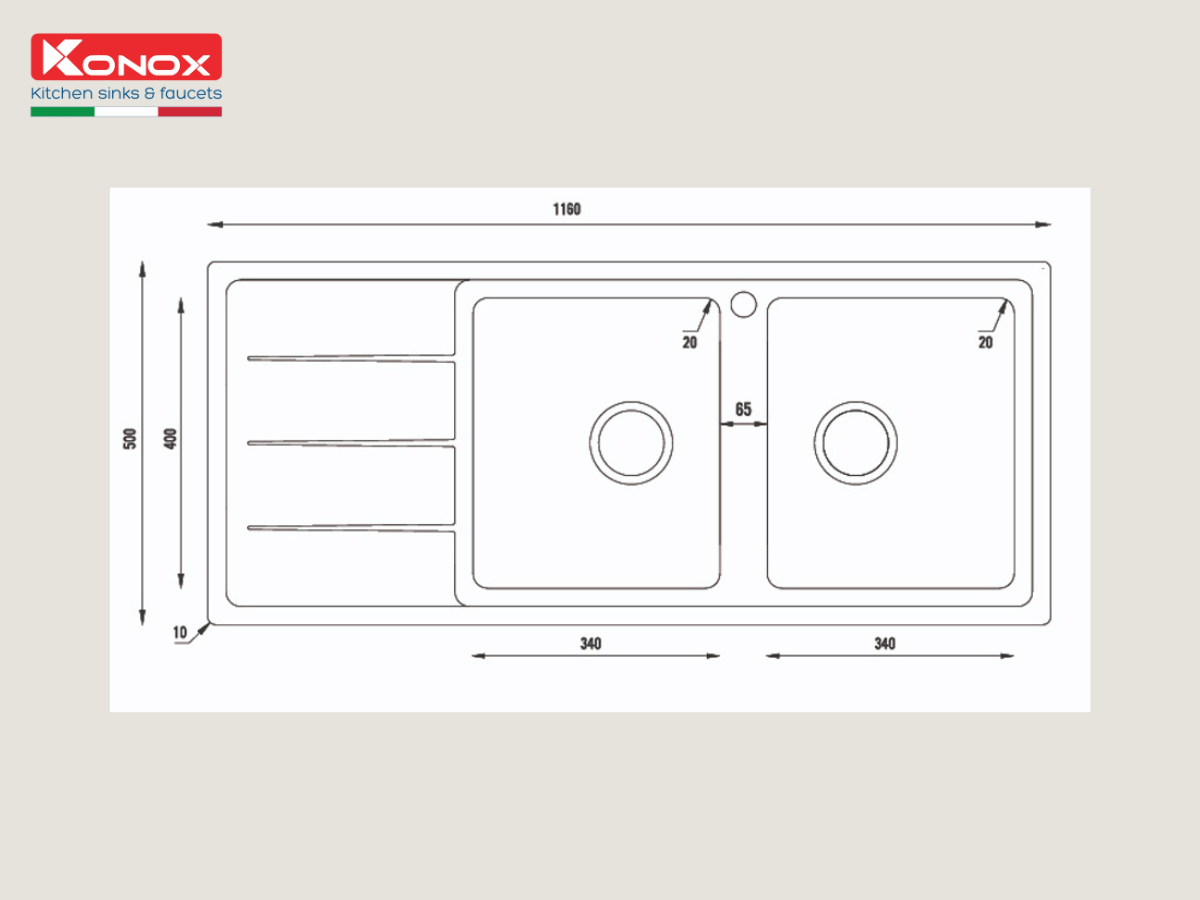 Chậu inox Konox Beta 1160 - Bàn trái