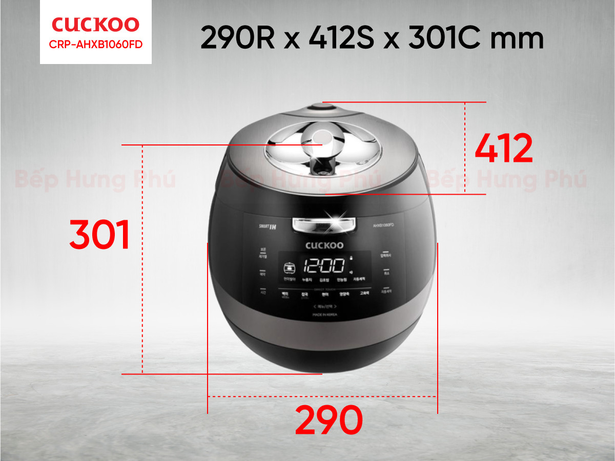Kích thước nồi cơm điện cao tần Cuckoo CRP-AHXB1060FD