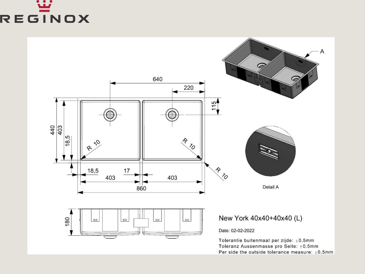 Chậu inox Reginox New York 40x40 R28254
