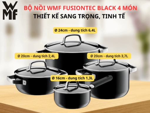 Tổng quan về bộ nồi WMF Fusiontec Black 4 món
