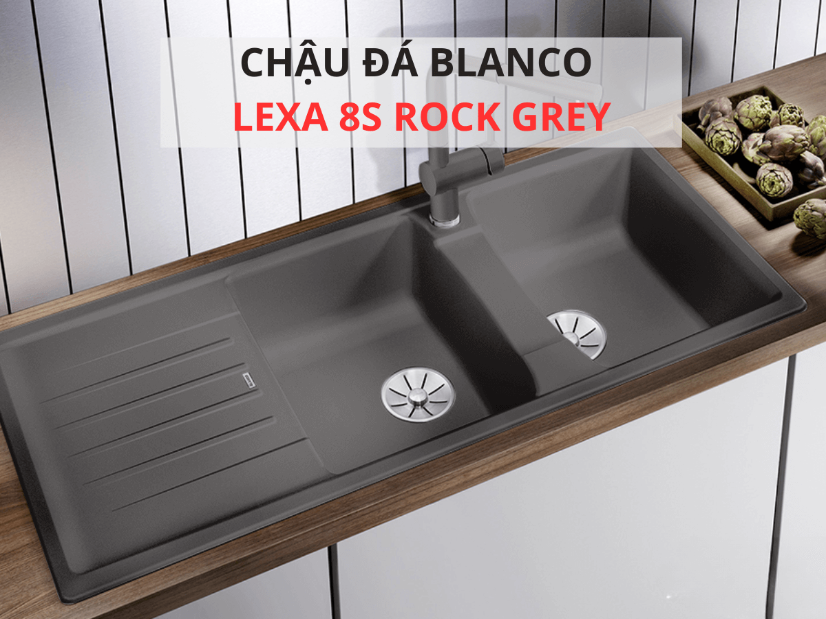 Chậu đá Blanco Lexa 8S Rock Grey thiết kế sang trọng, tích hợp bàn chờ tiện lợi