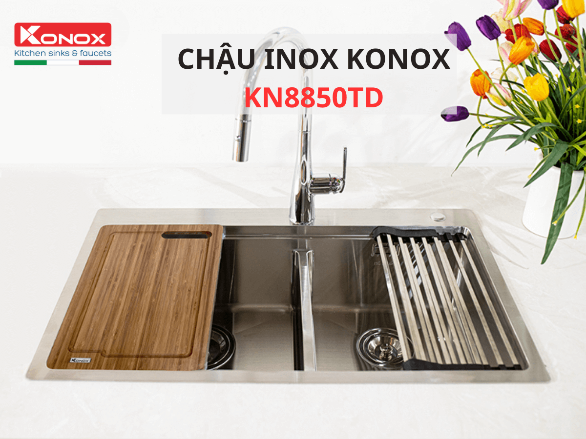 Chậu inox Konox KN8751DA Curve thiết kế sang trọng, tinh tế