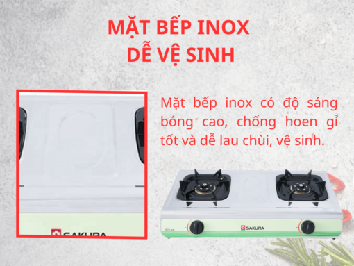 bếp gas sakura sa-520as-10 Mặt bếp inox dễ dàng vệ sinh