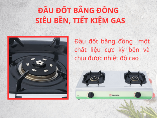 bếp gas sakura sa-520as (2) Đầu đốt bằng đồng dù siêu bền