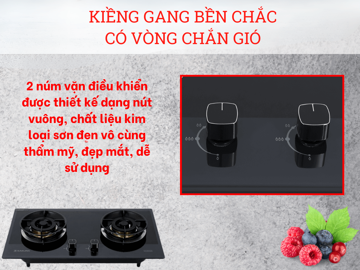 Kiềng gang bền chắc, có vòng chắn gió và khay bếp inox