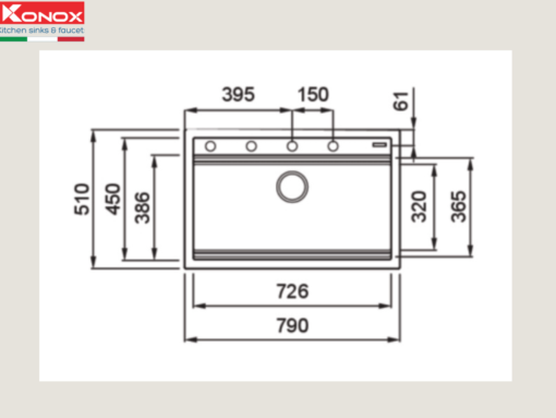 chậu đá konox terra 790s - black (1) Kích thước chậu và kích thước lắp đặt