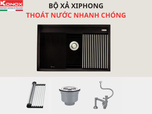 chậu đá konox terra 790s - black (4) Chậu đá Konox Terra 790S - Black