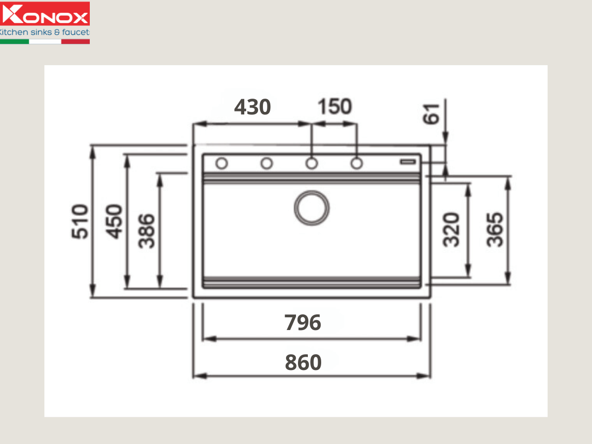 Chậu đá Konox Terra 860S - Grey