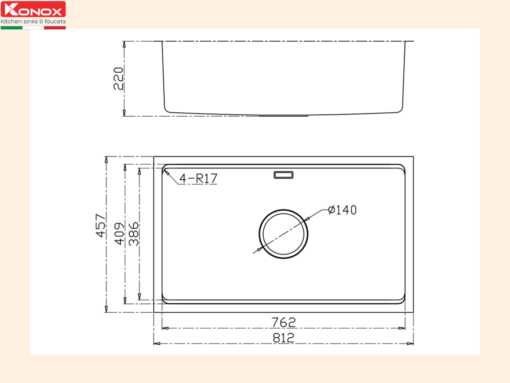 chậu inox konox kn8146su dekor basic (6) Chậu inox Konox KN8146SU Dekor Basic
