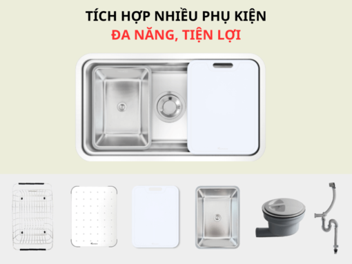 Kèm bát rác và bộ xả siphon thoát nước nhanh, ngăn mùi tốt