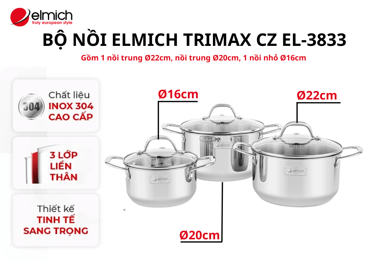 Tổng quan về bộ nồi Elmich Trimax CZ EL-3833