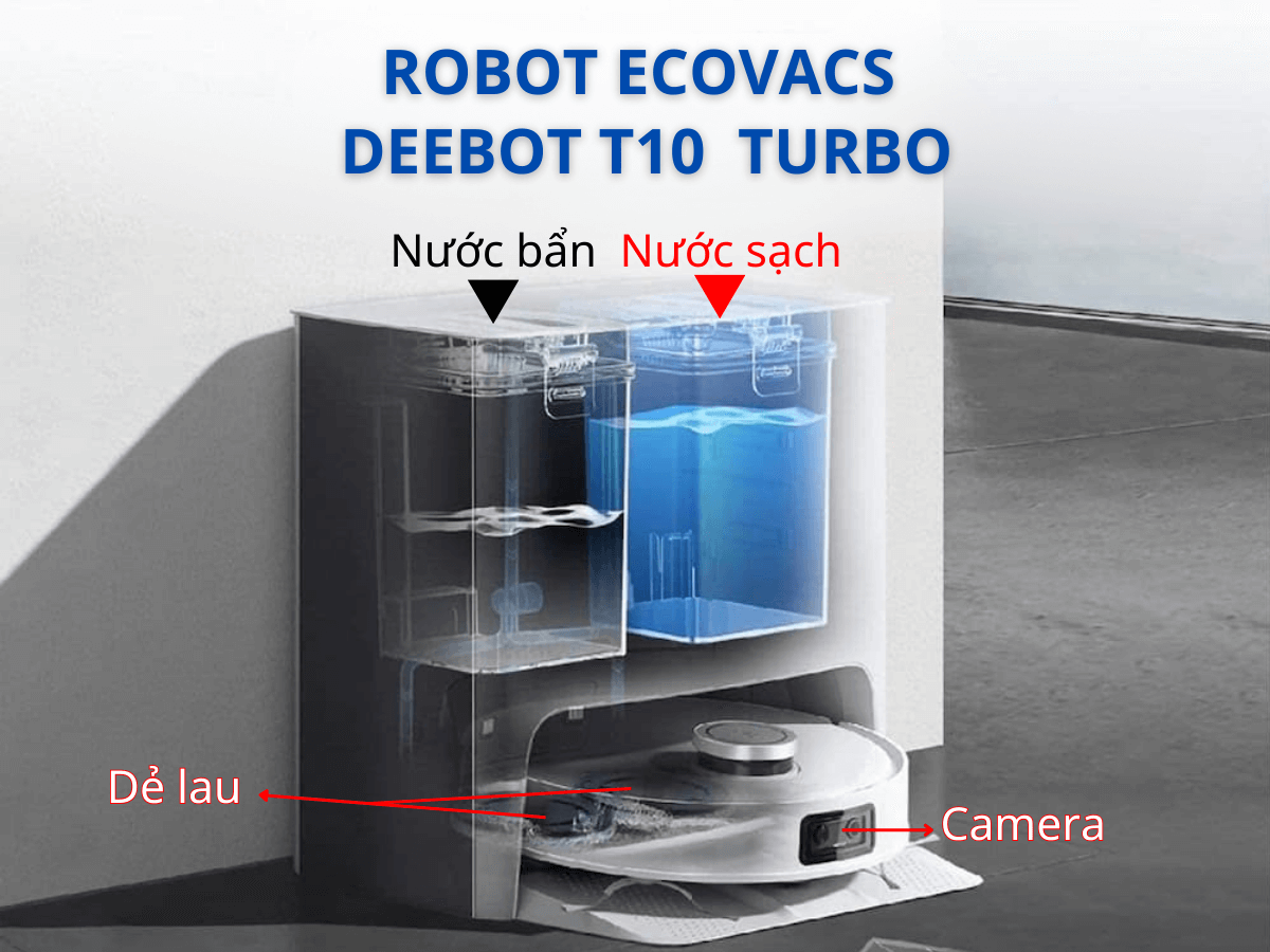 Robot Ecovacs Deebot T10 Turbo lực hút mạnh mẽ, dung lượng pin lớn