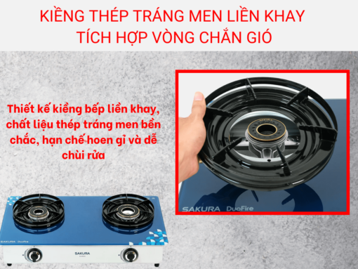 Kiềng thép tráng men liền khay, tích hợp vòng chắn gió