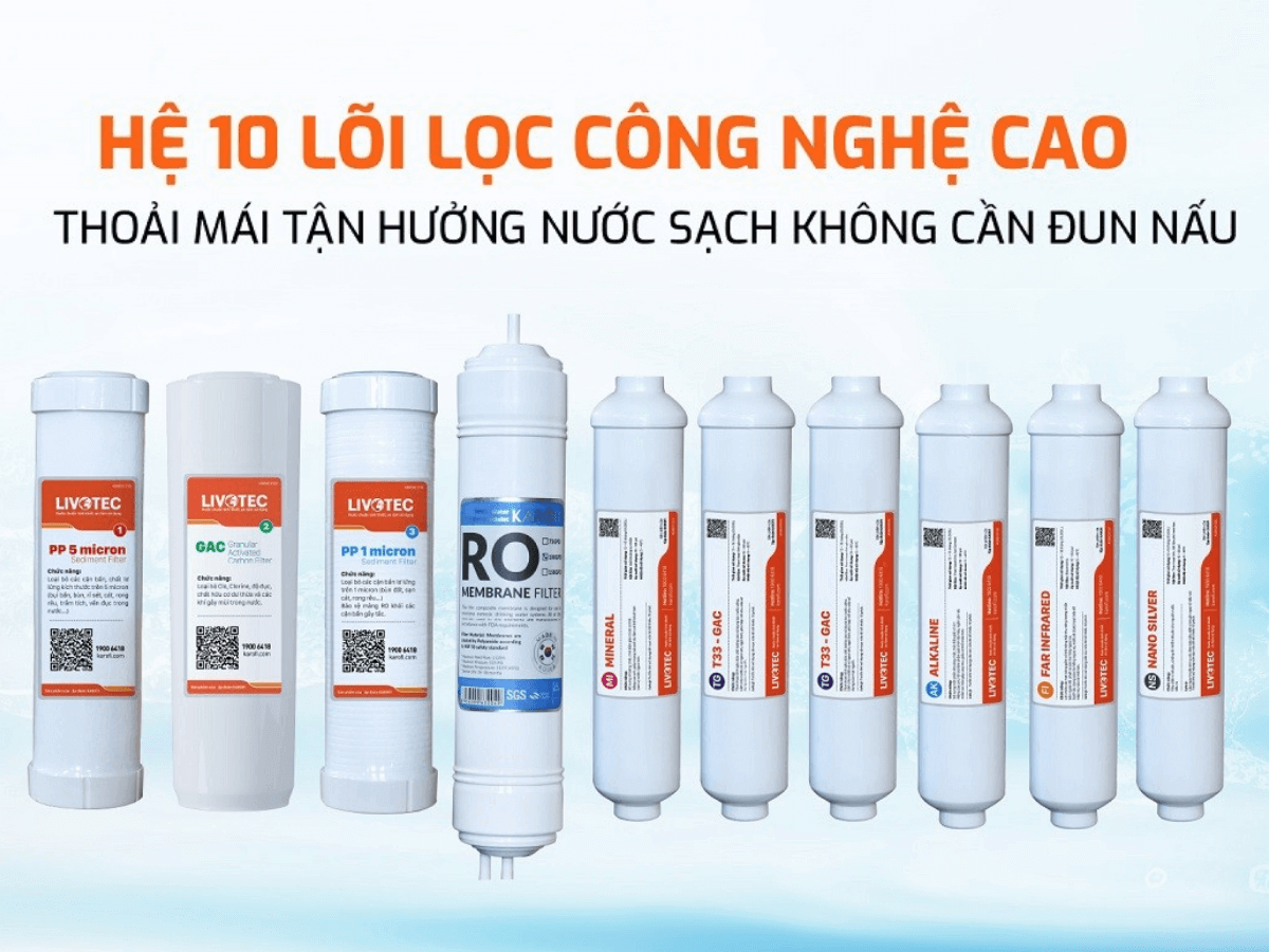 Hệ thống 10 lõi lọc cho hiệu suất lọc tối ưu