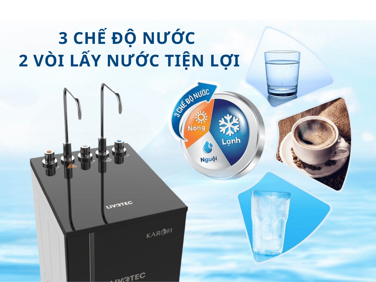 3 chế độ nước, 2 vòi lấy nước tiện lợi