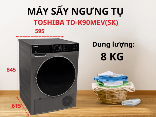 Máy sấy Toshiba TD-K90MEV(SK) thiết kế cửa trước hiện đại, khối lượng sấy 8kg