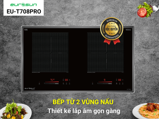 Bếp từ Eurosun EU-T708PRO thiết kế 2 vùng nấu sang trọng