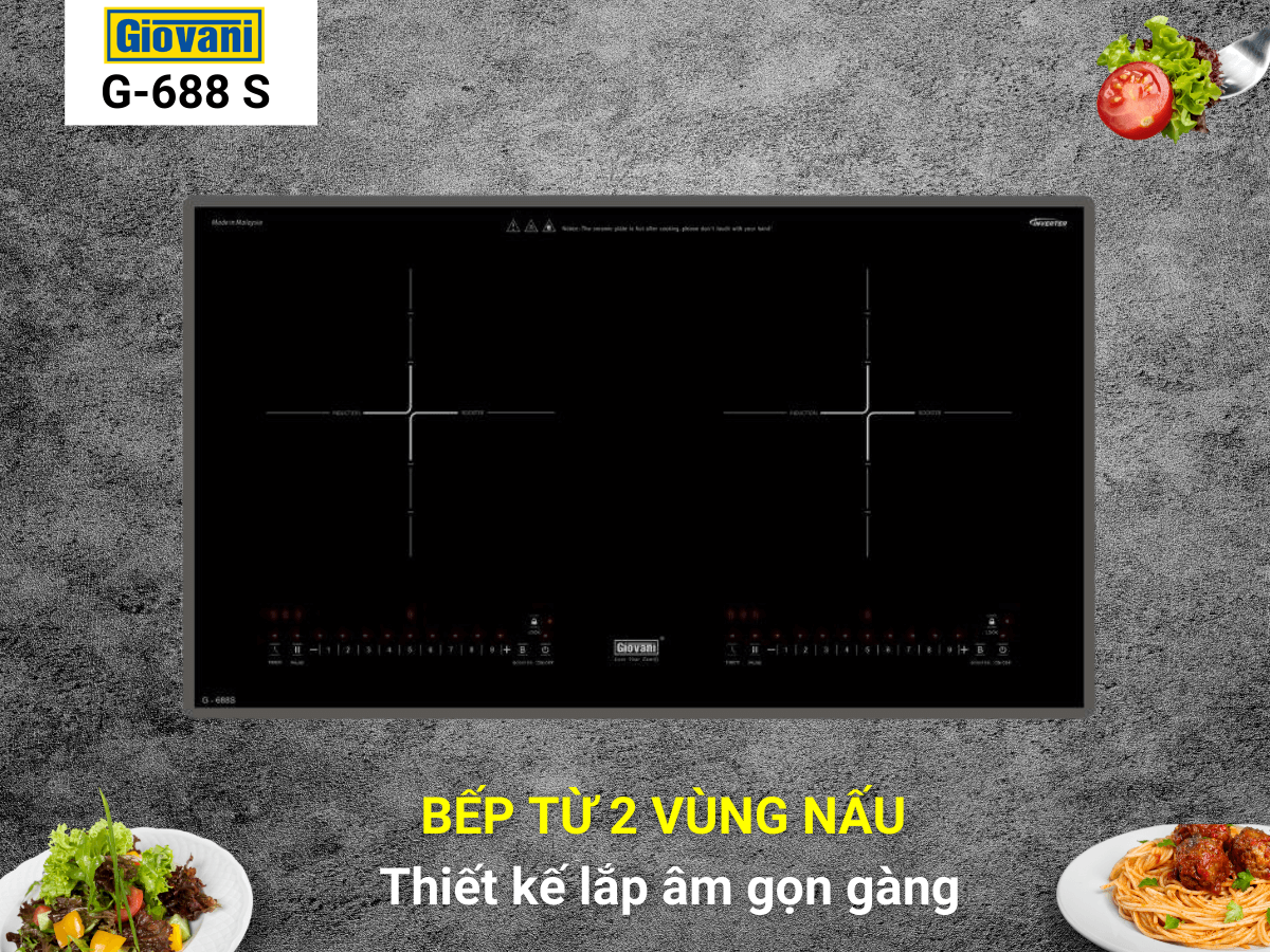 Bếp từ Giovani G-688 S thiết kế 2 vùng nấu sang trọng