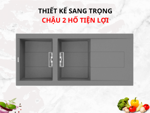 Thiết kế sang trọng, chậu 2 hố có bàn chờ tiện lợi