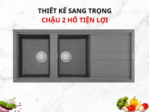 Thiết kế sang trọng, chậu 2 hố có bàn chờ tiện lợi