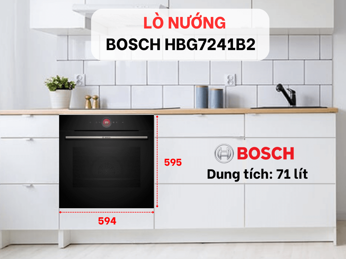 Lò nướng Bosch HBG7241B2 thiết kế âm tủ gọn gàng, dung tích 71 lít