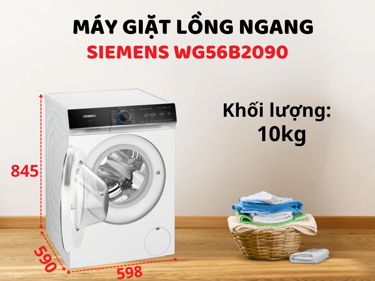 Máy giặt Siemens WG56B2090 thiết kế cửa trước hiện đại, khối lượng giặt 10kg