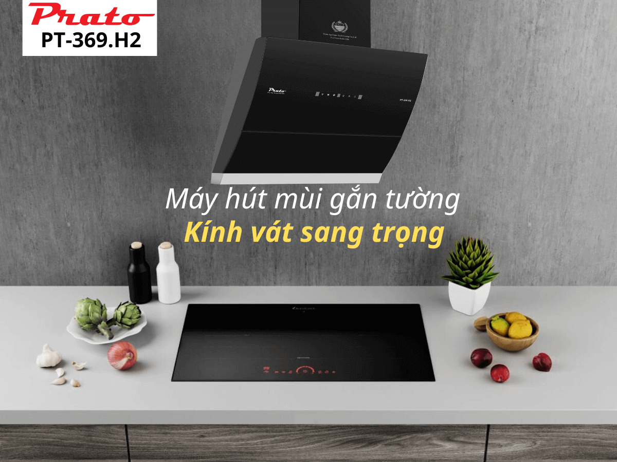 Máy hút mùi Prato PT-369.H2 thiết kế gắn tường kính vát sang trọng