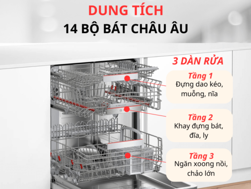 3 dàn rửa, dung tích 14 bộ đồ ăn châu Âu