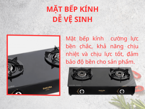 bếp gas sakura sa-792lg Mặt bếp kính cường lực bền chắc