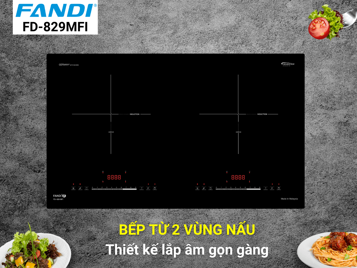 Bếp từ Fandi FD-829MFI thiết kế 2 vùng nấu sang trọng