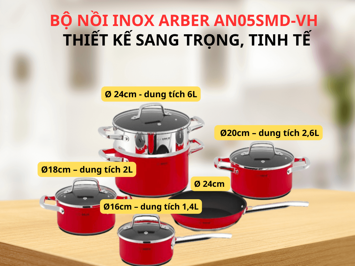 Tổng quan về Bộ nồi inox Arber AN05SMD-VH